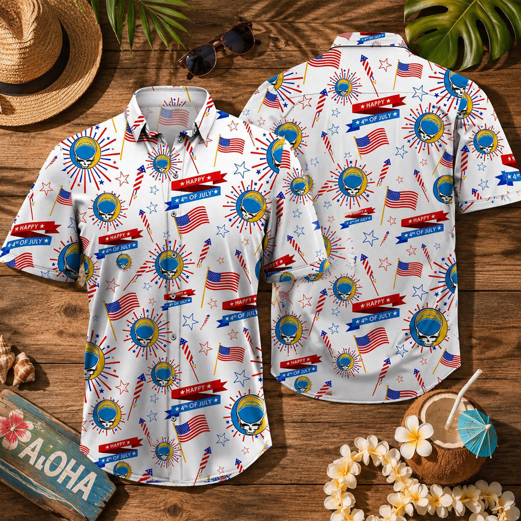 Psychedelic 4th of July American Flag Hawaiian Shirt