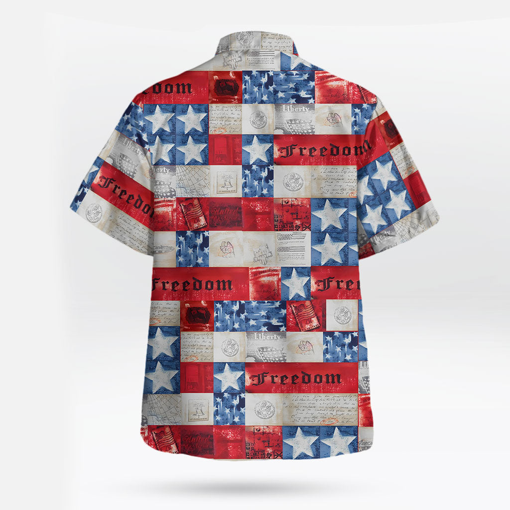 Vintage American Freedom Patriotic Hawaiian Shirt
