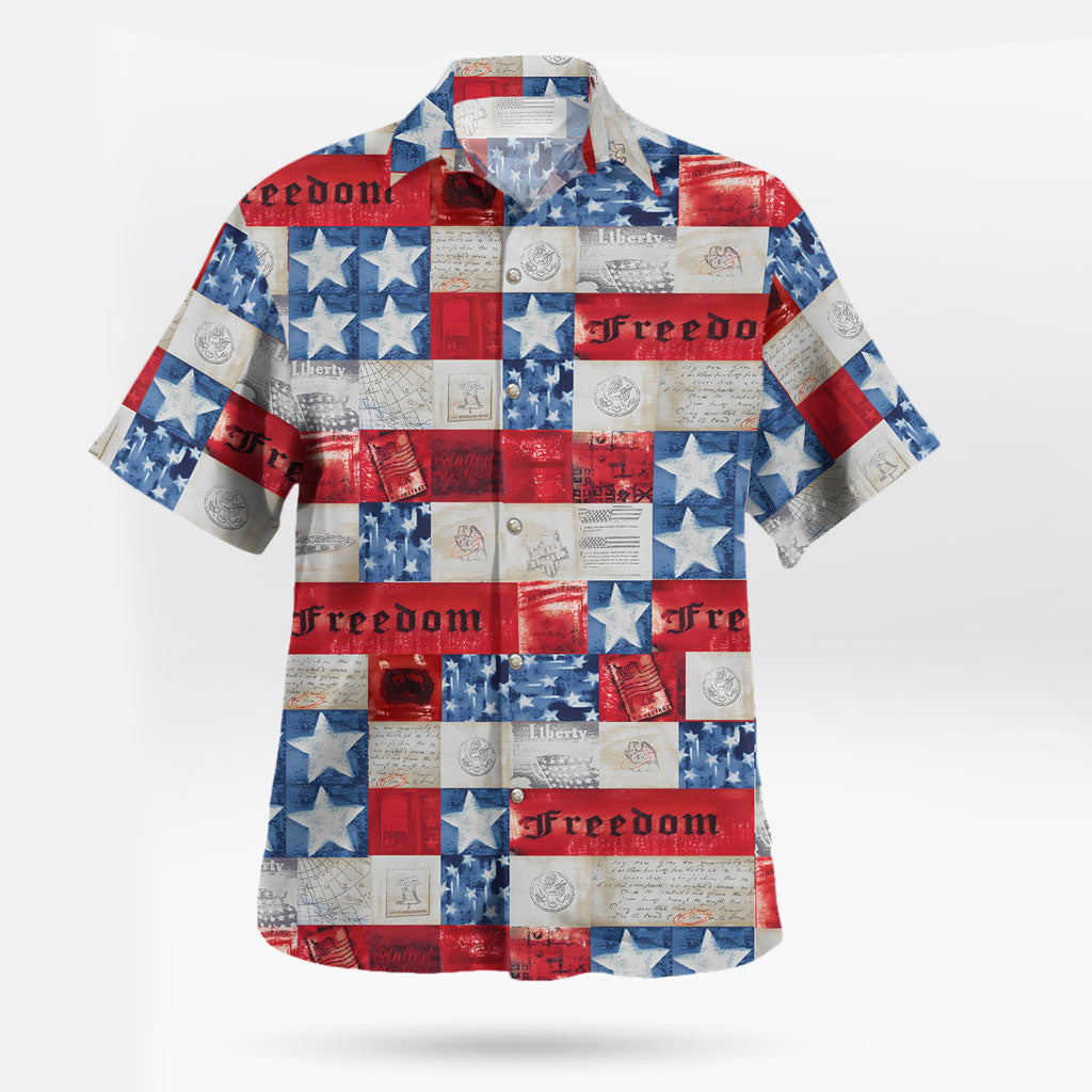 Vintage American Freedom Patriotic Hawaiian Shirt