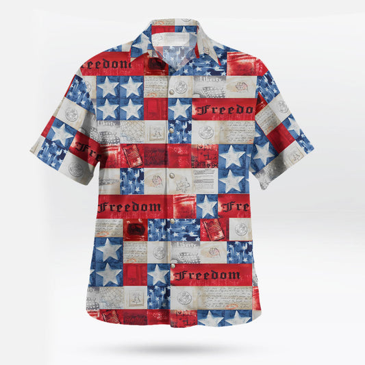 Vintage American Freedom Patriotic Hawaiian Shirt
