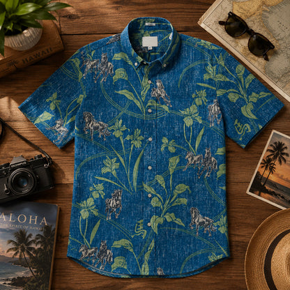 Year of Horse 2026 Blue Hawaiian Shirt