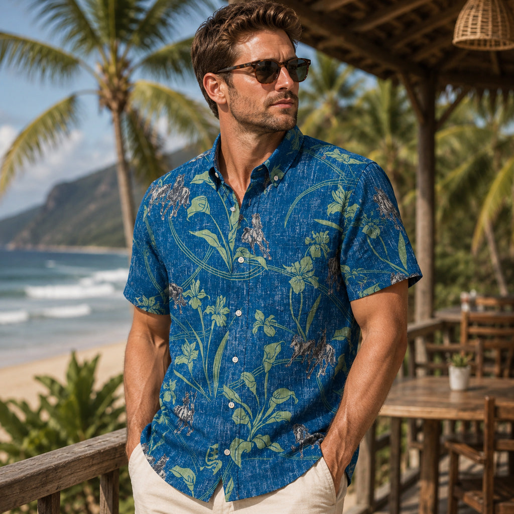 Year of Horse 2026 Blue Hawaiian Shirt