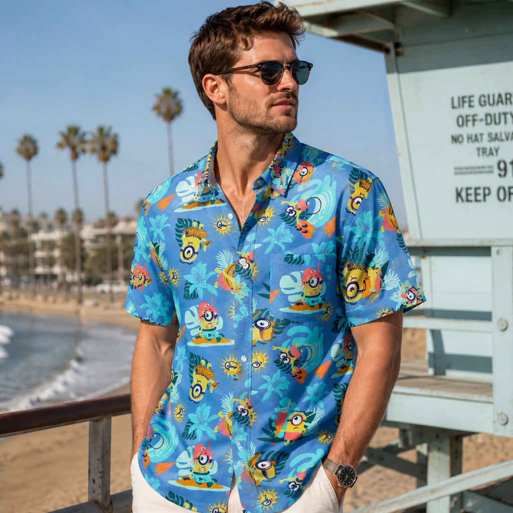 Blue Beach Theme Cartoon Hawaiian Shirt 2026