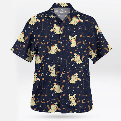Mimikyu Night Sky Hawaiian Shirt Pokemon Inspired Starry Aloha Style