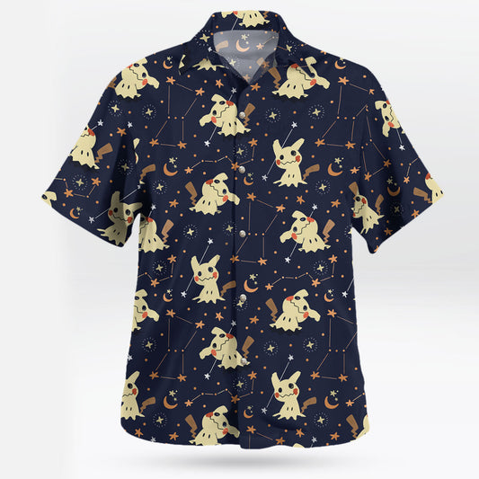 Mimikyu Night Sky Hawaiian Shirt Pokemon Inspired Starry Aloha Style