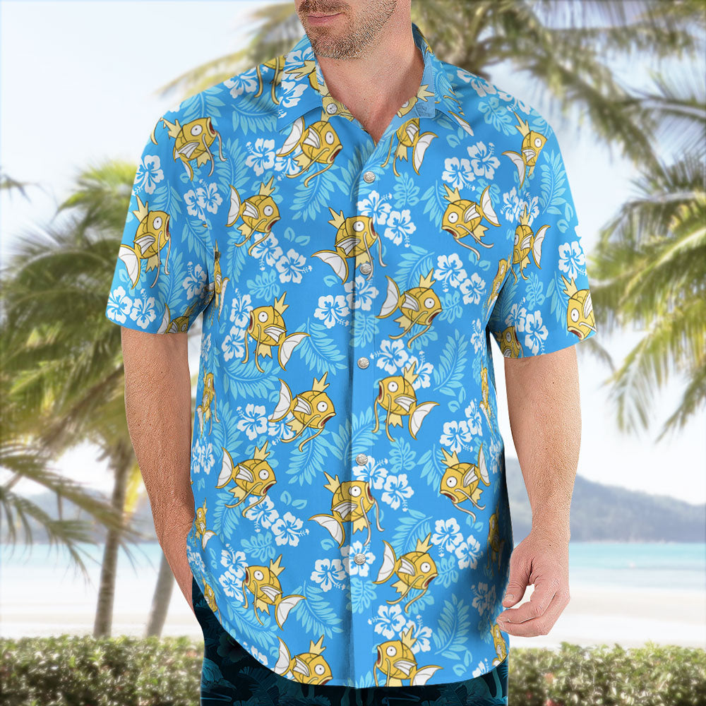 Yellow Fish Blue Tropical Hawaiian Shirt