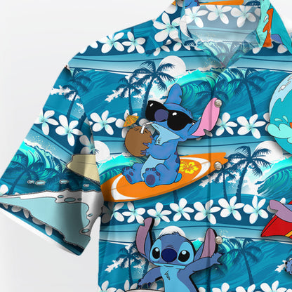 Blue Surfing Tropical Aloha Hawaiian Shirt