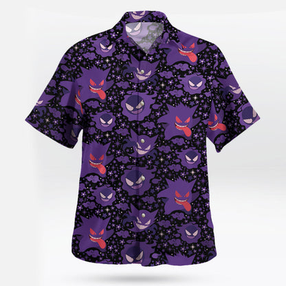 Ghost Creature Anime Button-Up Hawaiian Shirt