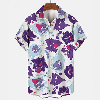 Ghost Creature Anime Button-Up Hawaiian Shirt