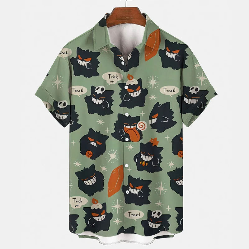 Ghost Creature Anime Button-Up Hawaiian Shirt