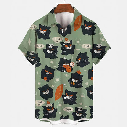 Ghost Creature Anime Button-Up Hawaiian Shirt