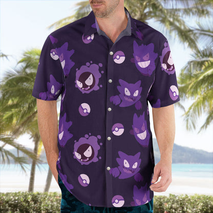 Ghost Creature Anime Button-Up Hawaiian Shirt