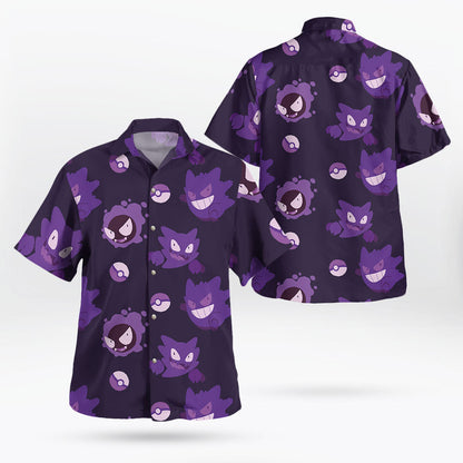 Ghost Creature Anime Button-Up Hawaiian Shirt