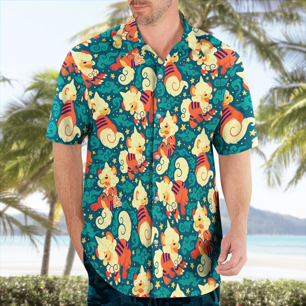 Cute Fire Puppy Button-Up Hawaiian Shirt