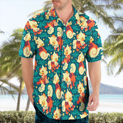 Cute Fire Puppy Button-Up Hawaiian Shirt