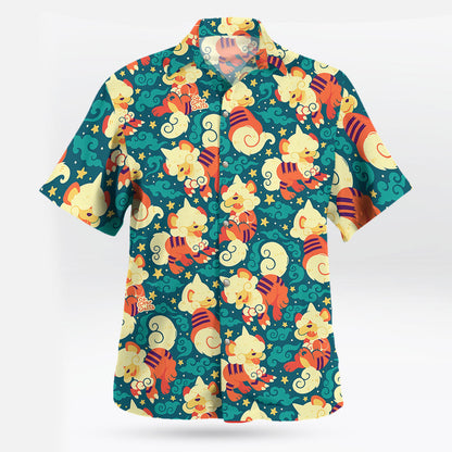 Cute Hisuian Growlithe Pokemon Button Up Hawaiian Shirt