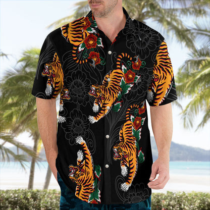 Tiger and Floral Pattern Hawaiian Shirt Wild Elegance Aloha Wear