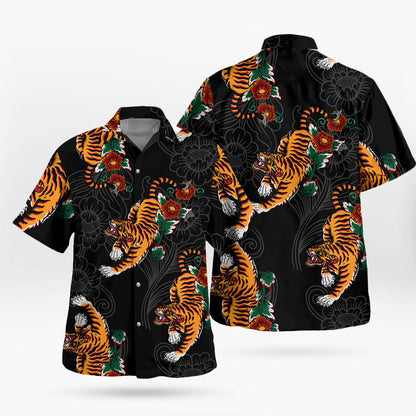 Tiger and Floral Pattern Hawaiian Shirt Wild Elegance Aloha Wear