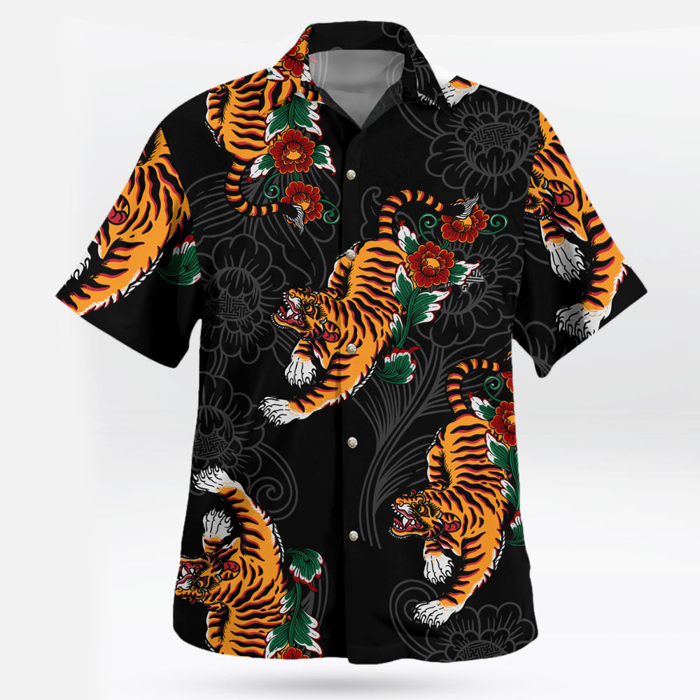 Tiger and Floral Pattern Hawaiian Shirt Wild Elegance Aloha Wear