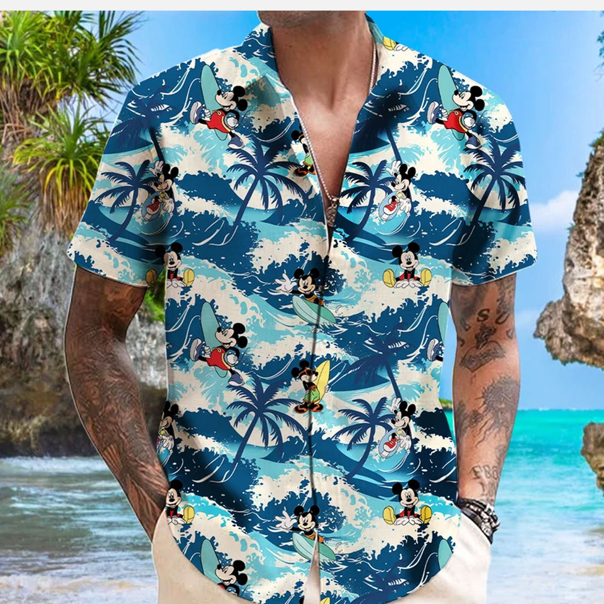 Mickey Surfing Tropical Wave Disney Hawaiian Shirt
