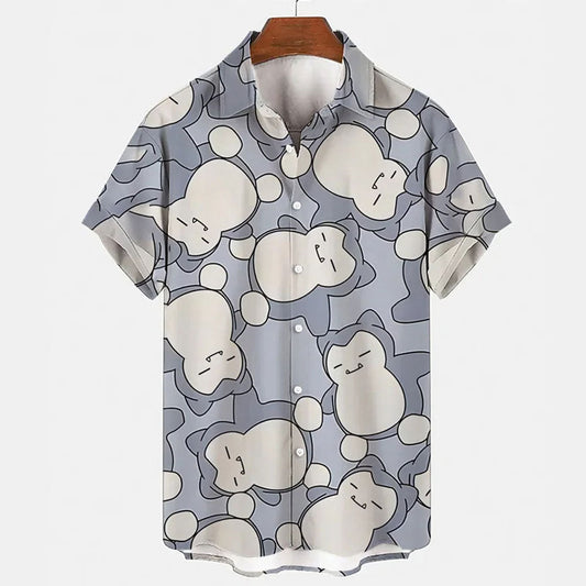 Pokemon Snorlax Pattern Hawaiian Shirt Inspired Summer Beachwear
