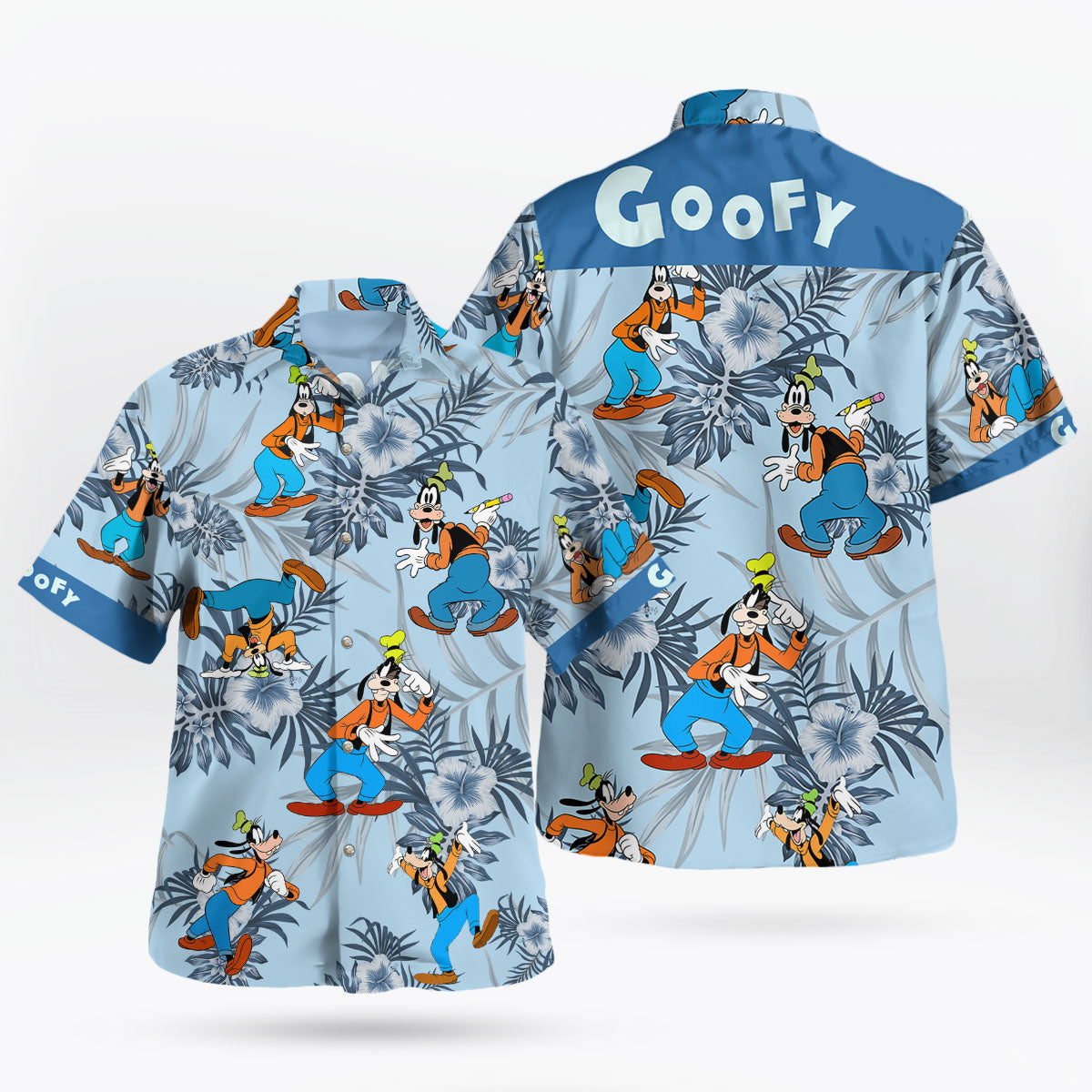 Blue Tropical Floral Cartoon Hawaiian Shirt