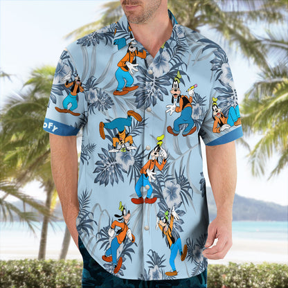Blue Tropical Floral Cartoon Hawaiian Shirt