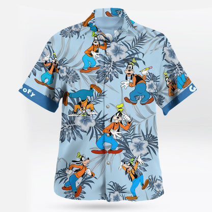 Goofy Tropical Floral Disney Hawaiian Shirt Blue