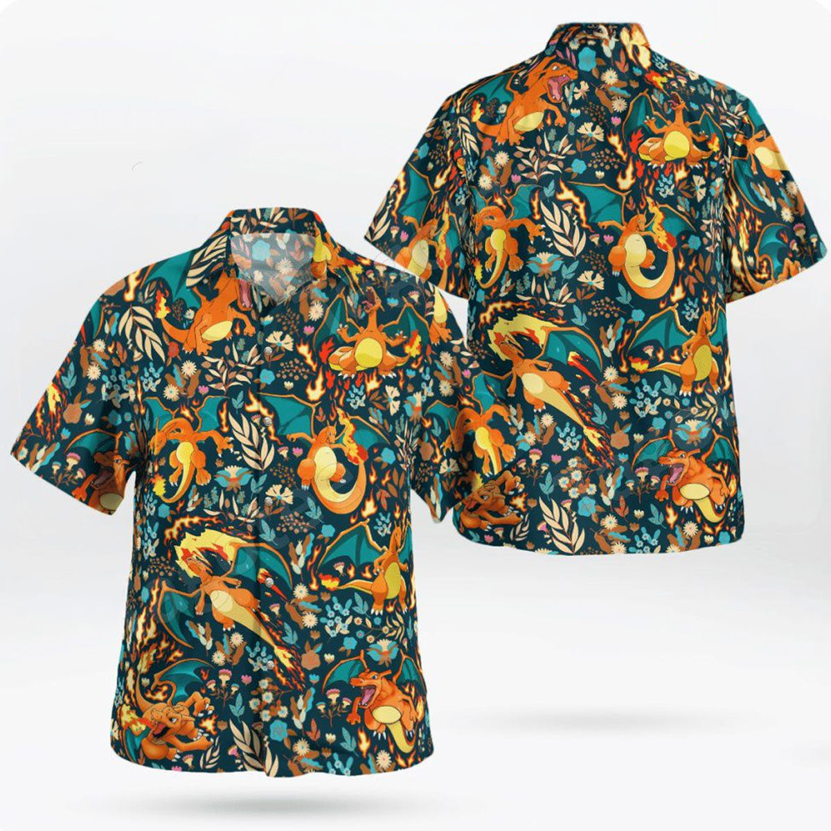 Flame Dragon Tropical Dark Floral Hawaiian Shirt