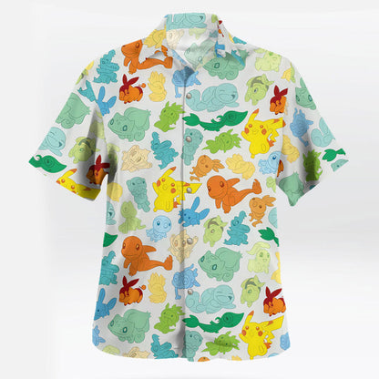 Pokémon Starter Characters Hawaiian Shirt Colorful Print