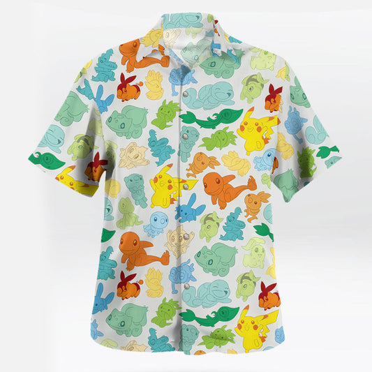 Pokémon Starter Characters Hawaiian Shirt Colorful Print