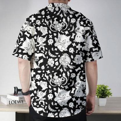 Ghost Type Aloha Pattern Black Hawaiian Shirt