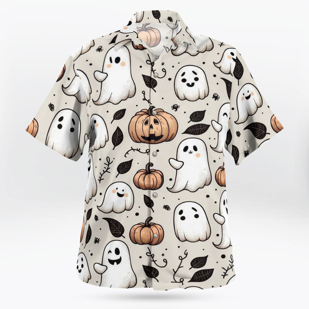 Halloween Pumpkin and Ghost Aloha Shirt