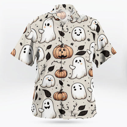 Halloween Pumpkin and Ghost Aloha Shirt
