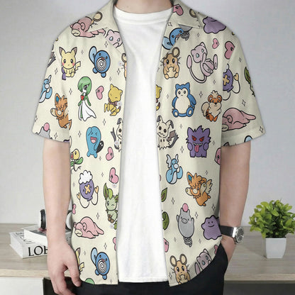 Pastel Yellow Kawaii Character Hawaiian Shirt