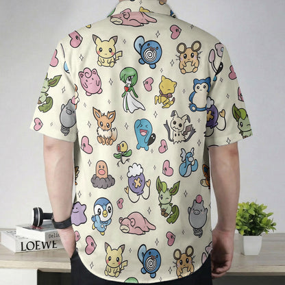 Pastel Yellow Kawaii Character Hawaiian Shirt