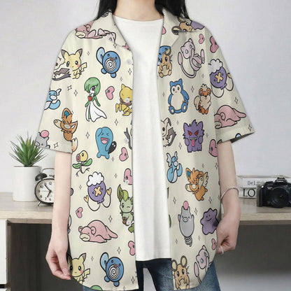 Pastel Yellow Kawaii Character Hawaiian Shirt