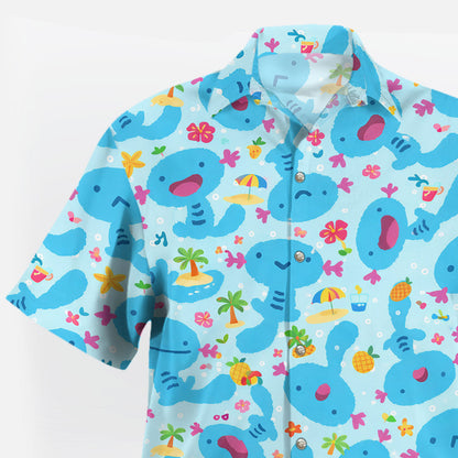 Aqua Blue Kawaii Creature Tropical Hawaiian Shirt