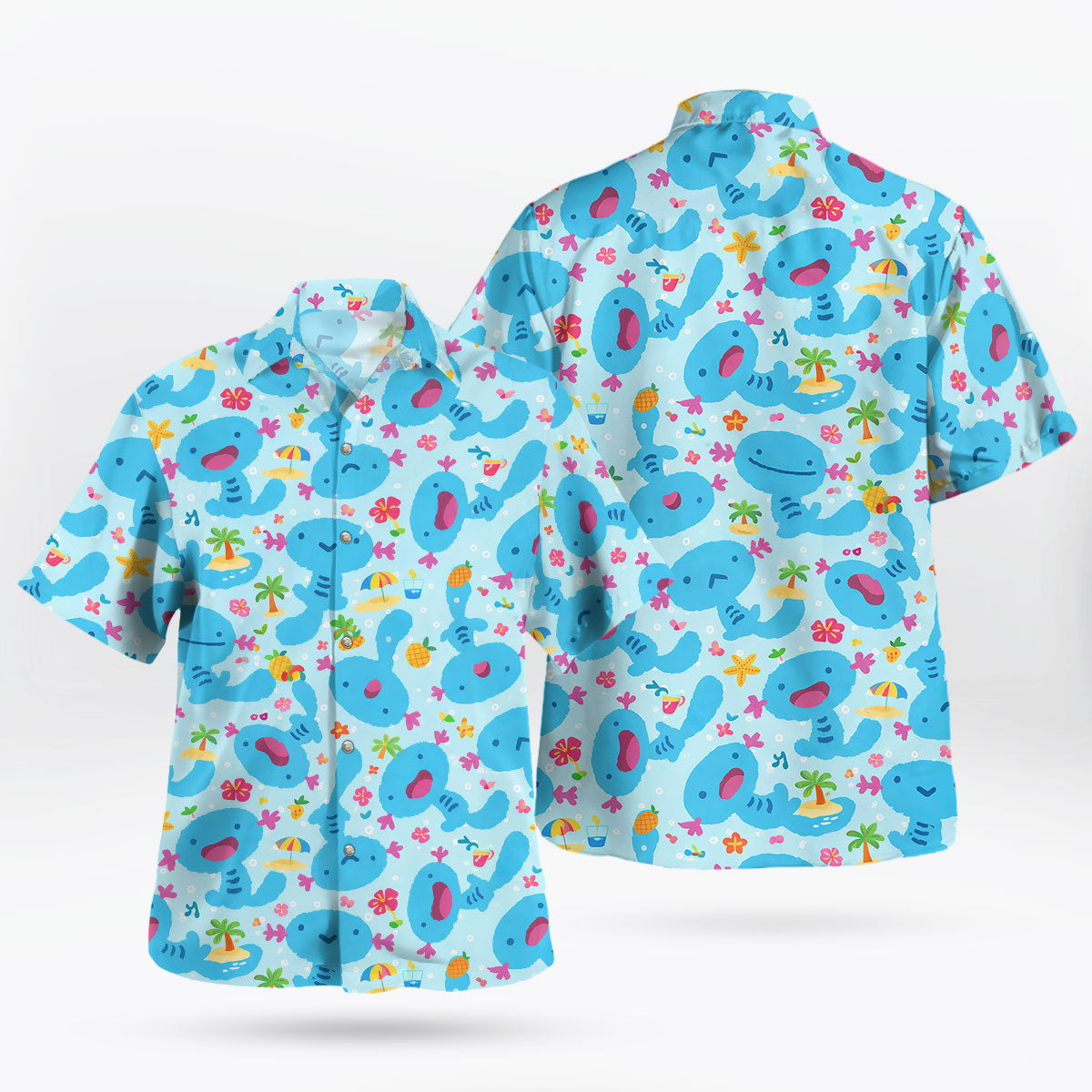 Aqua Blue Kawaii Creature Tropical Hawaiian Shirt