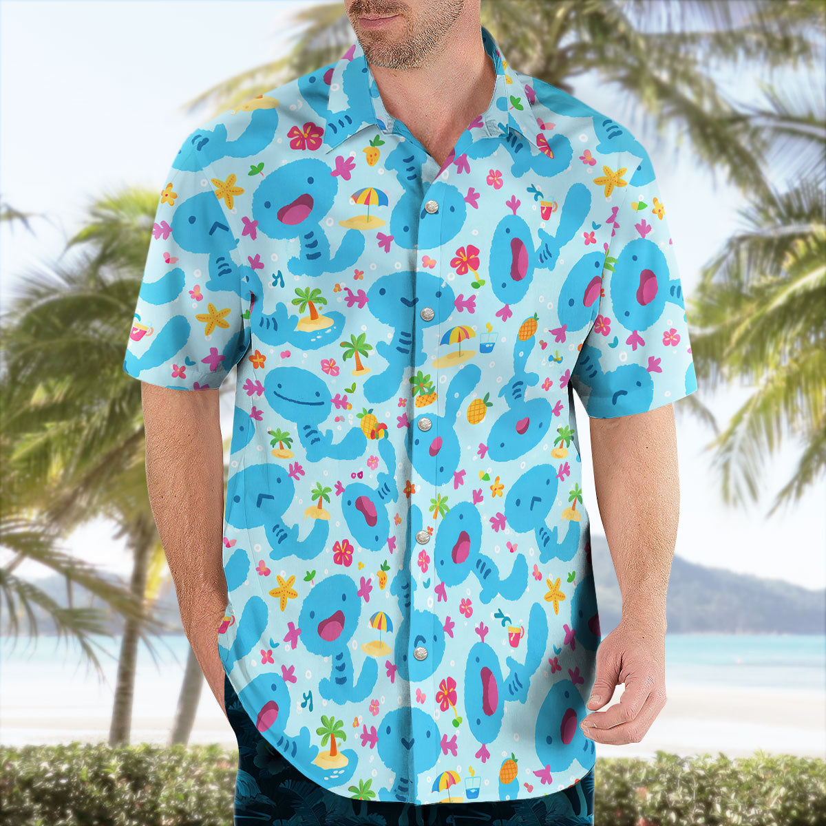 Aqua Blue Kawaii Creature Tropical Hawaiian Shirt