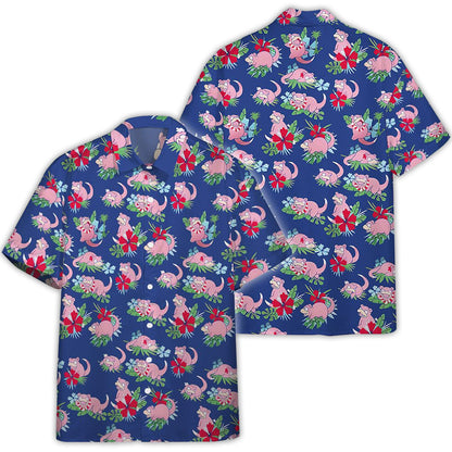 Pokemon Slowpoke Pink Button Shirt Blue Generation Hawaiian Shirts