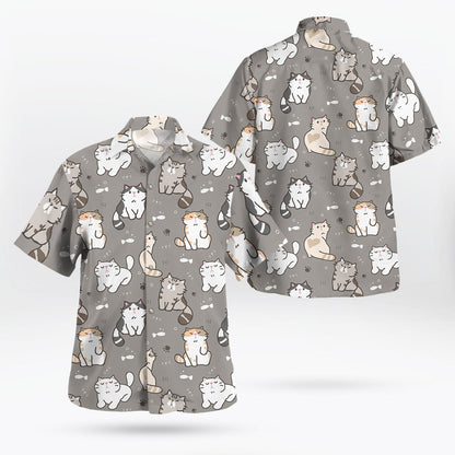 Kawaii Cat Pattern Button up Gray Hawaiian Shirt