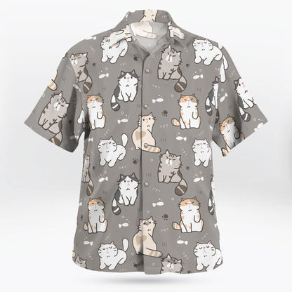 Kawaii Cat Pattern Button Up Gray Hawaiian Shirt