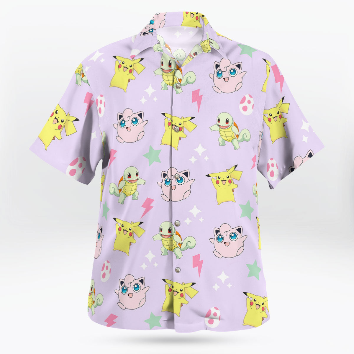 Cute Pokemon Button-Up Hawaiian Shirt Mini Print Design