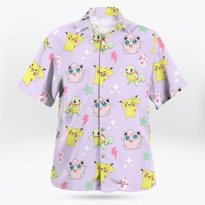 Cute Pokemon Button-Up Hawaiian Shirt Mini Print Design