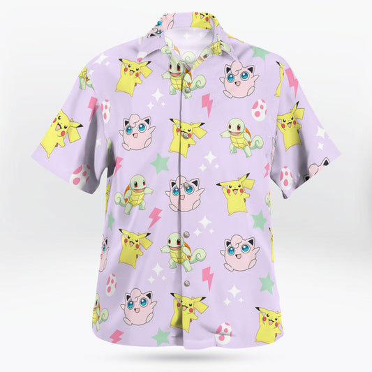 Cute Pokemon Button-Up Hawaiian Shirt Mini Print Design