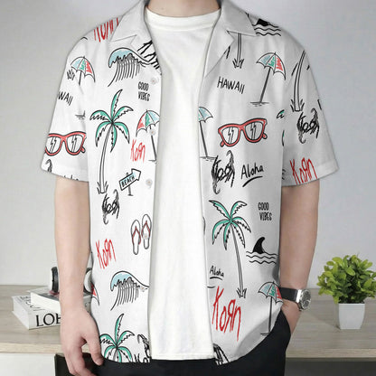 White Hand Drawn Aloha Hawaii Vibes Hawaiian Shirt