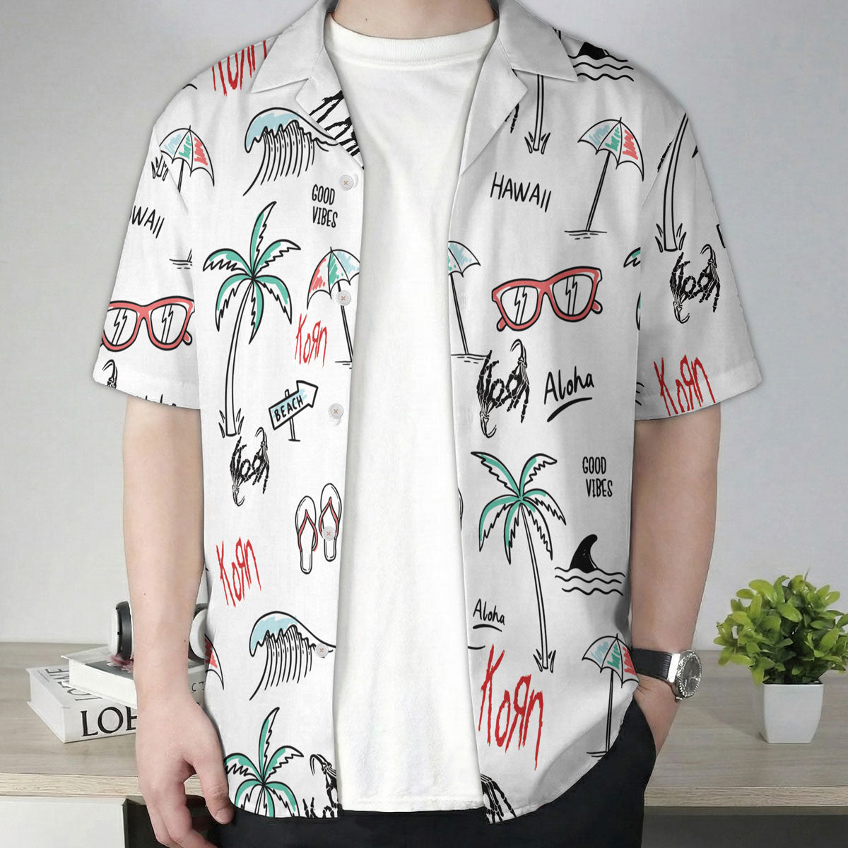White Hand Drawn Aloha Hawaii Vibes Hawaiian Shirt