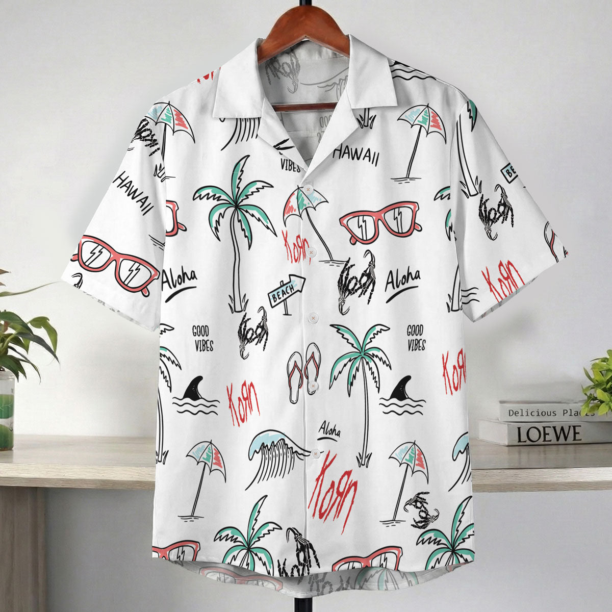 White Hand Drawn Aloha Hawaii Vibes Hawaiian Shirt