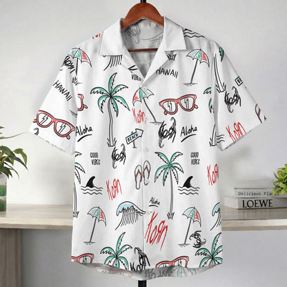 White Hand Drawn Aloha Hawaii Vibes Hawaiian Shirt